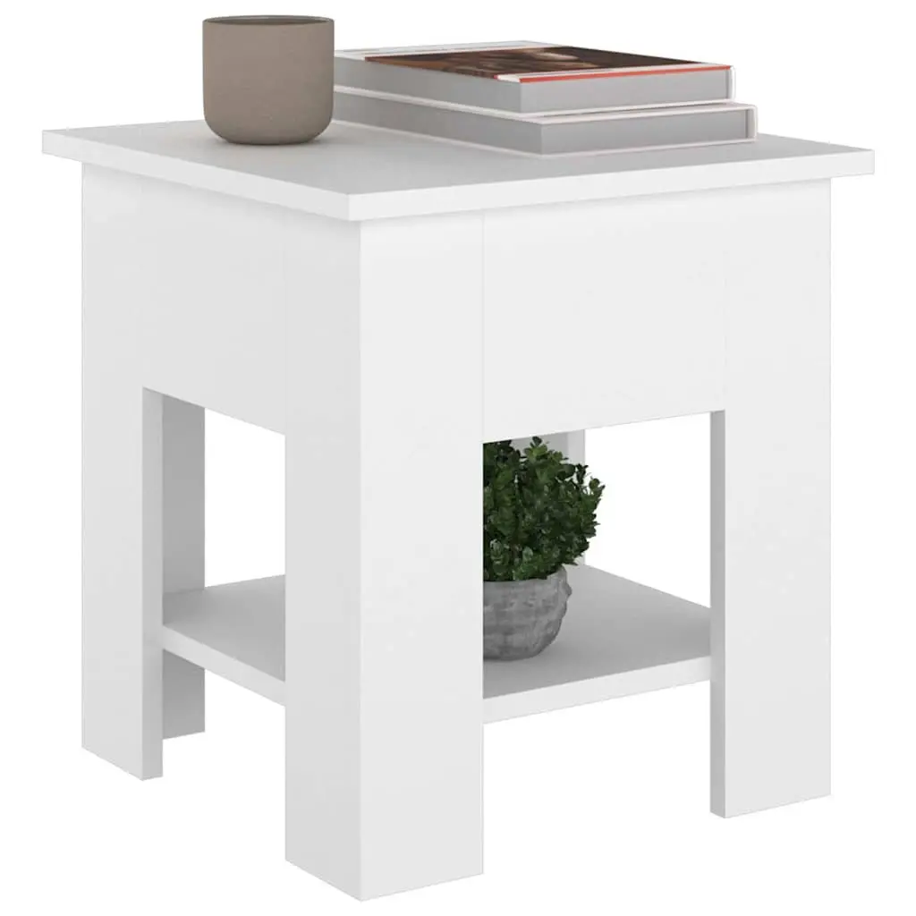 White Coffee Table with Storage Shelf Modern Living Room Side Table 40x40x42cm