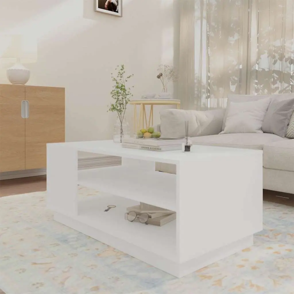 Coffee Table White Modern Design Storage Shelves Living Room Accent Furniture