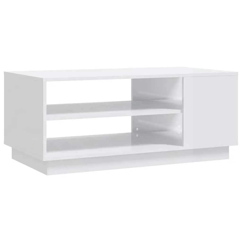 Coffee Table High Gloss White Modern with Storage Shelves 102 x 55 x 43 cm