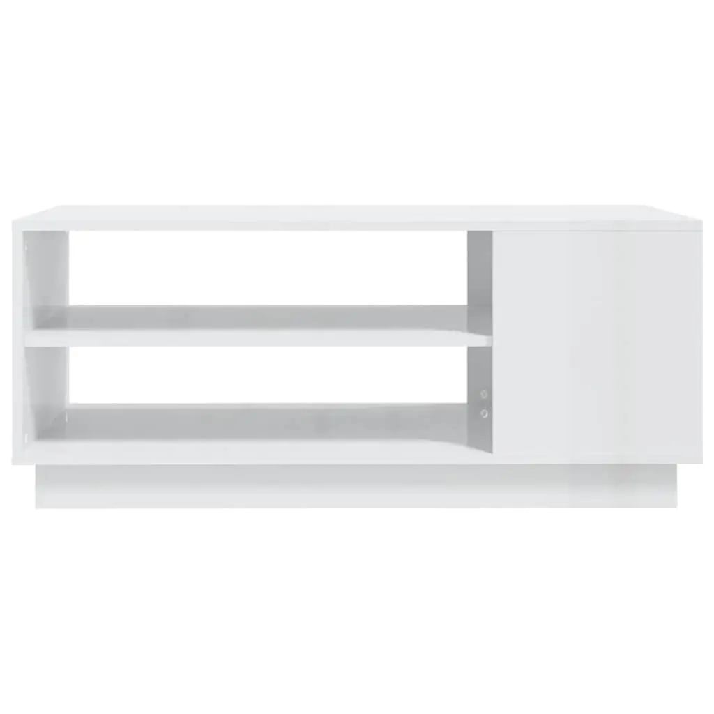 Coffee Table High Gloss White Modern with Storage Shelves 102 x 55 x 43 cm