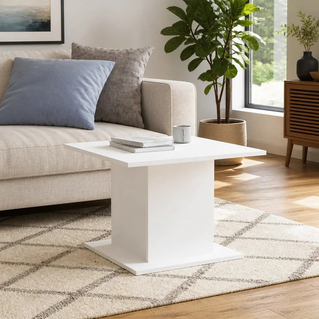 Coffee Table White Engineered Wood Living Room Furniture 55.5x55.5x40cm