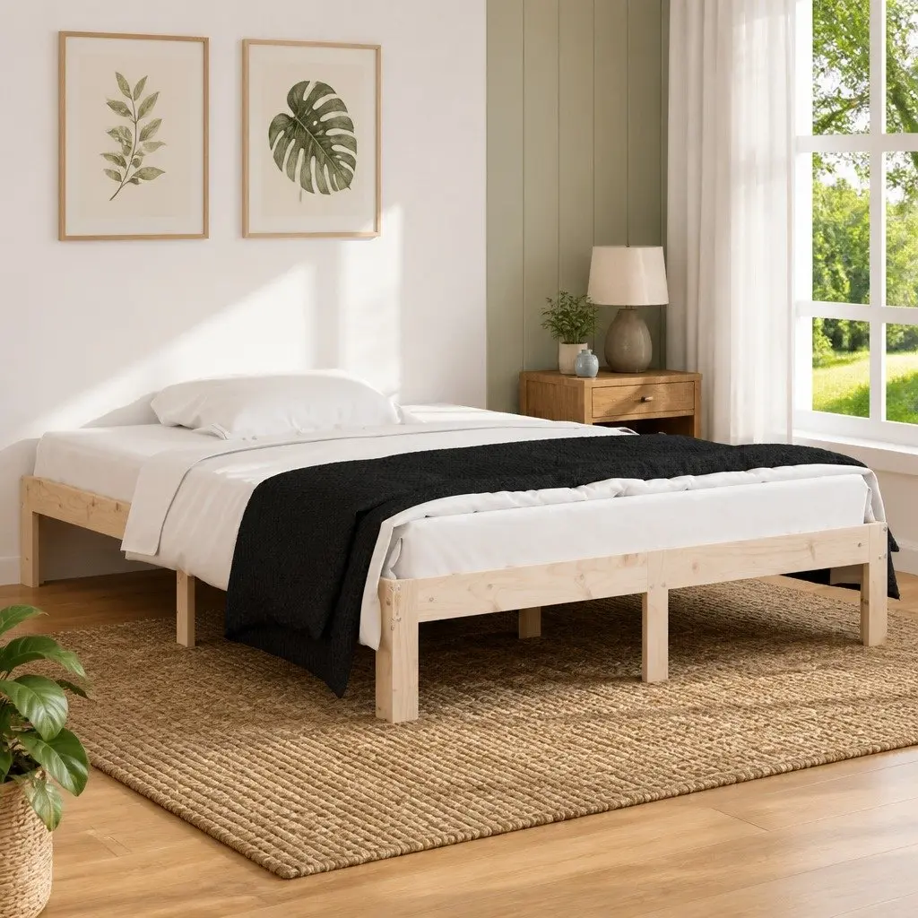 Wooden Bed Frame Solid Pine Wood Brown 135x190 cm Double Size