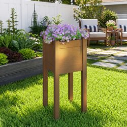 Raised Garden Planter Box Solid Pinewood Outdoor Flower Bed 31x31x70cm Brown