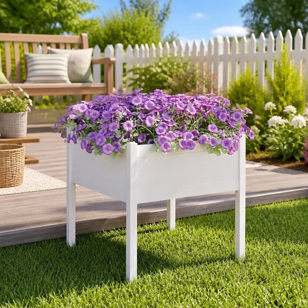 Garden Planter Box White Solid Wood 70x70x70cm Outdoor Flower Pot Container