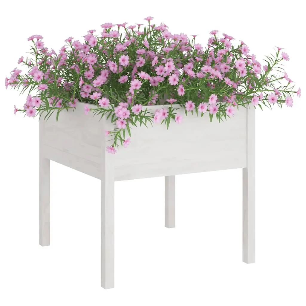 Garden Planter Box White Solid Wood 70x70x70cm Outdoor Flower Pot Container