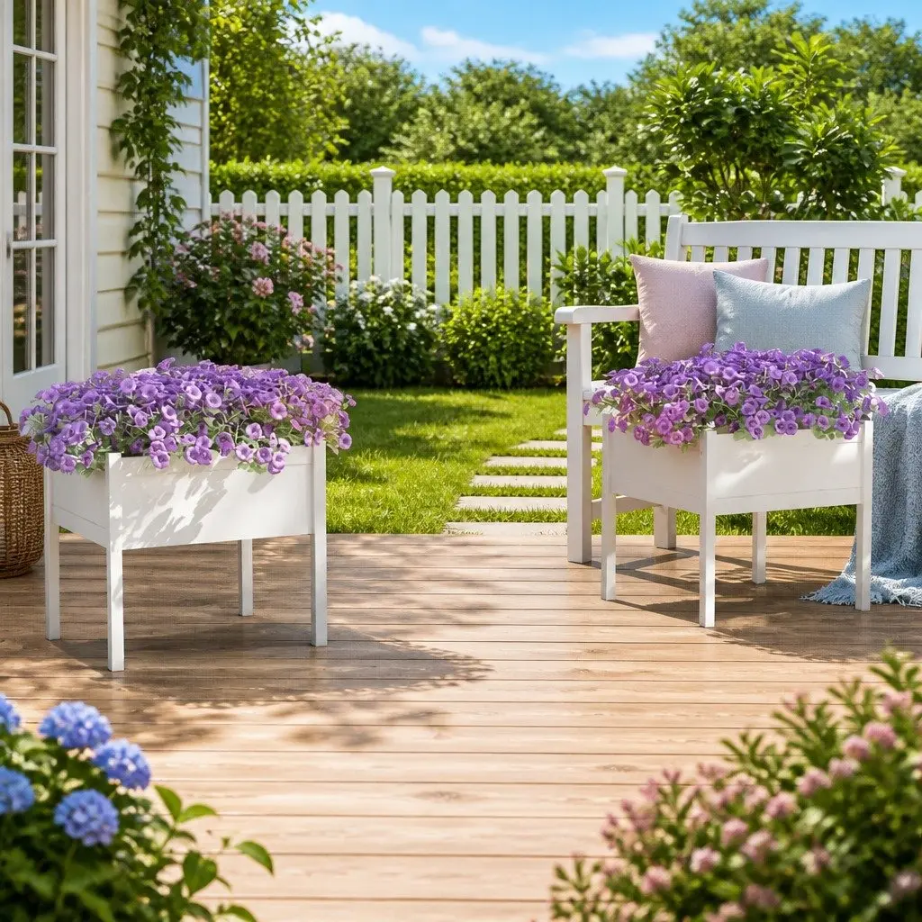 Garden Planters Deep Wide White 70x70x70 cm 2 pcs