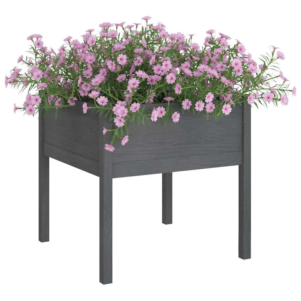 Outdoor Planter Box Solid Wood Grey 70x70x70cm Durable Flower Pot Raised Bed