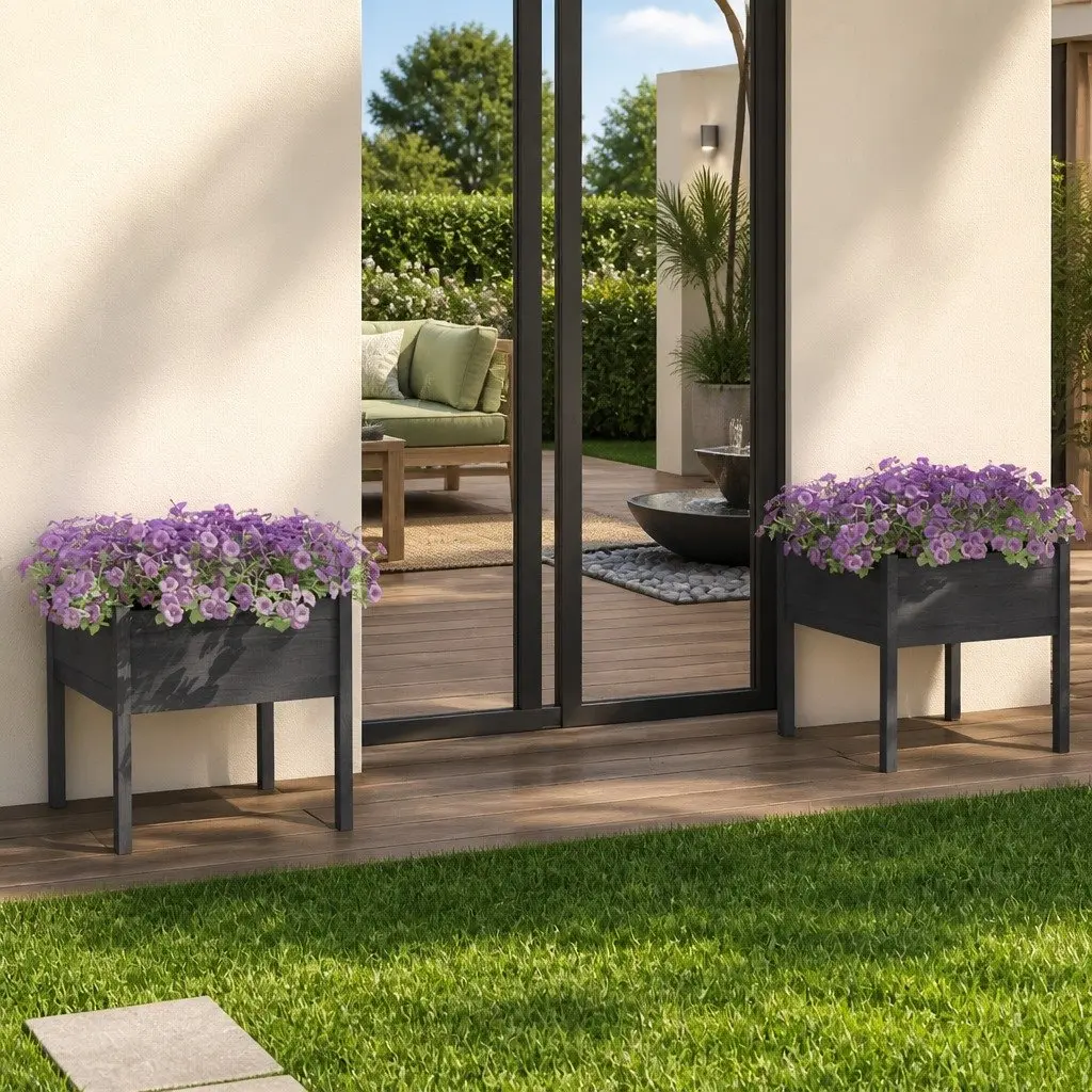 Garden Planters Deep Wide Grey 2 Pieces Outdoor Flower Boxes