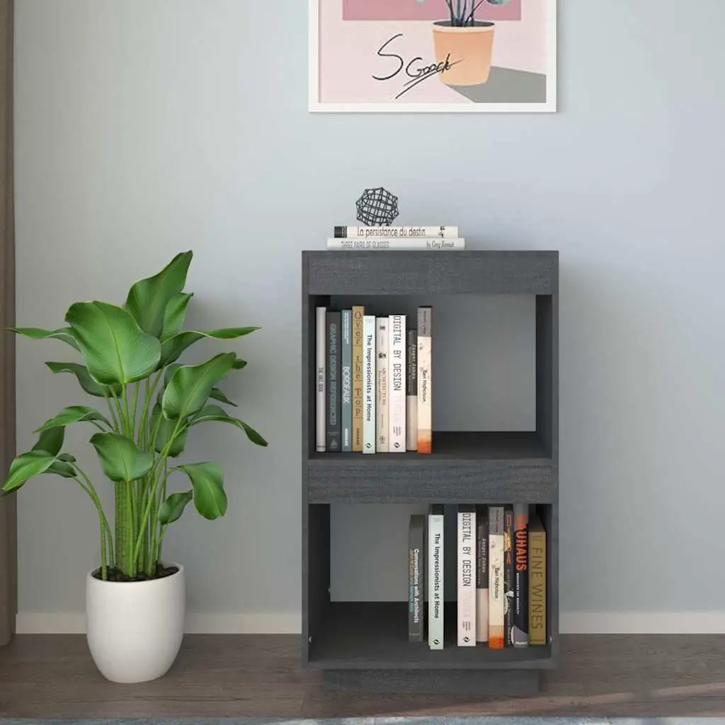 Book Cabinet Grey Solid Pinewood Storage Shelving Unit