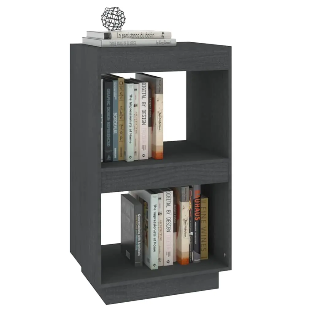 Book Cabinet Grey Solid Pinewood Storage Shelving Unit