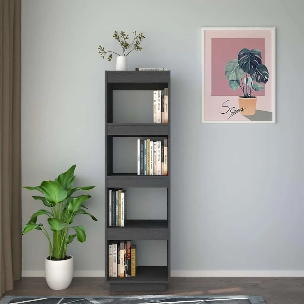 Book Cabinet Room Divider Grey Wooden Shelving Storage Unit 40 x 35 x 135 cm