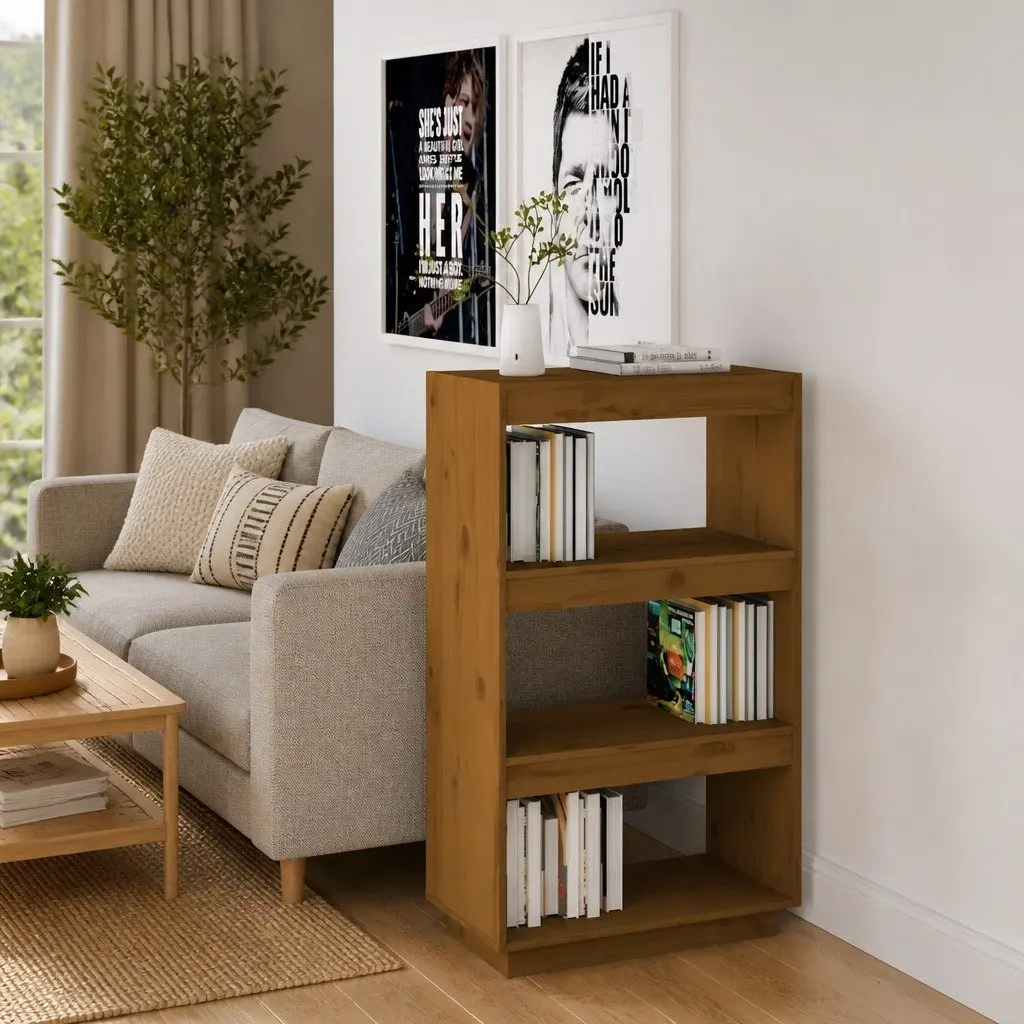 Book Cabinet Room Divider Honey Brown Solid Pinewood 60W x 35D x 103H cm