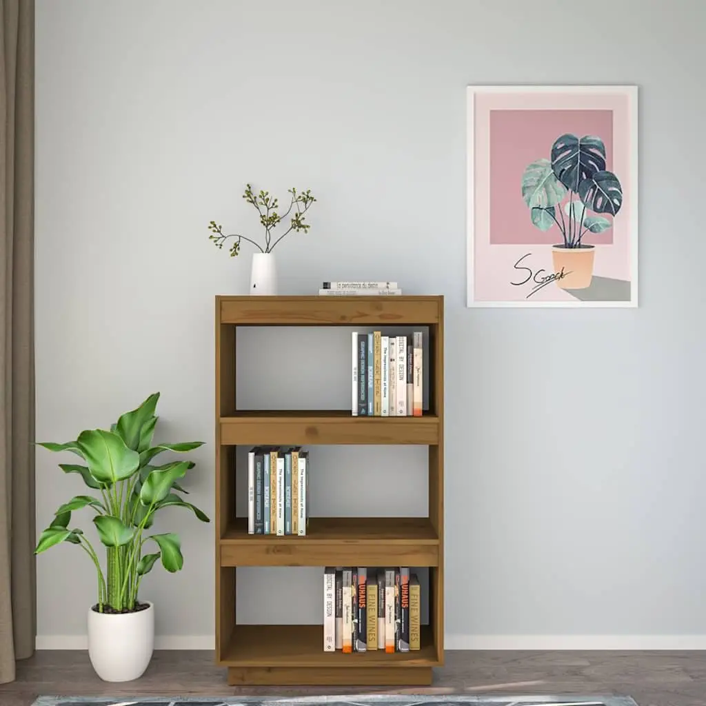 Book Cabinet Room Divider Honey Brown Solid Pinewood 60W x 35D x 103H cm