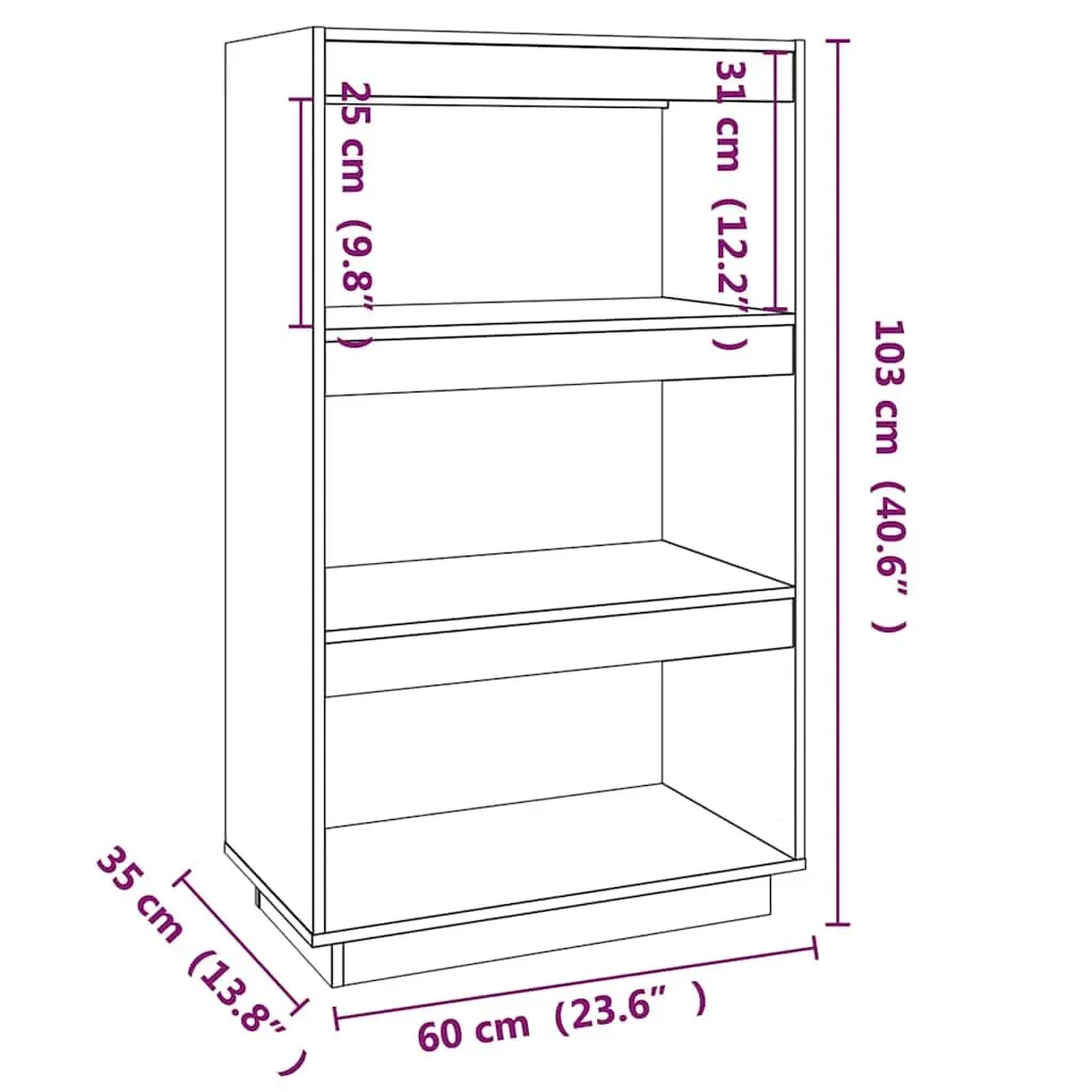 Book Cabinet Room Divider Honey Brown Solid Pinewood 60W x 35D x 103H cm