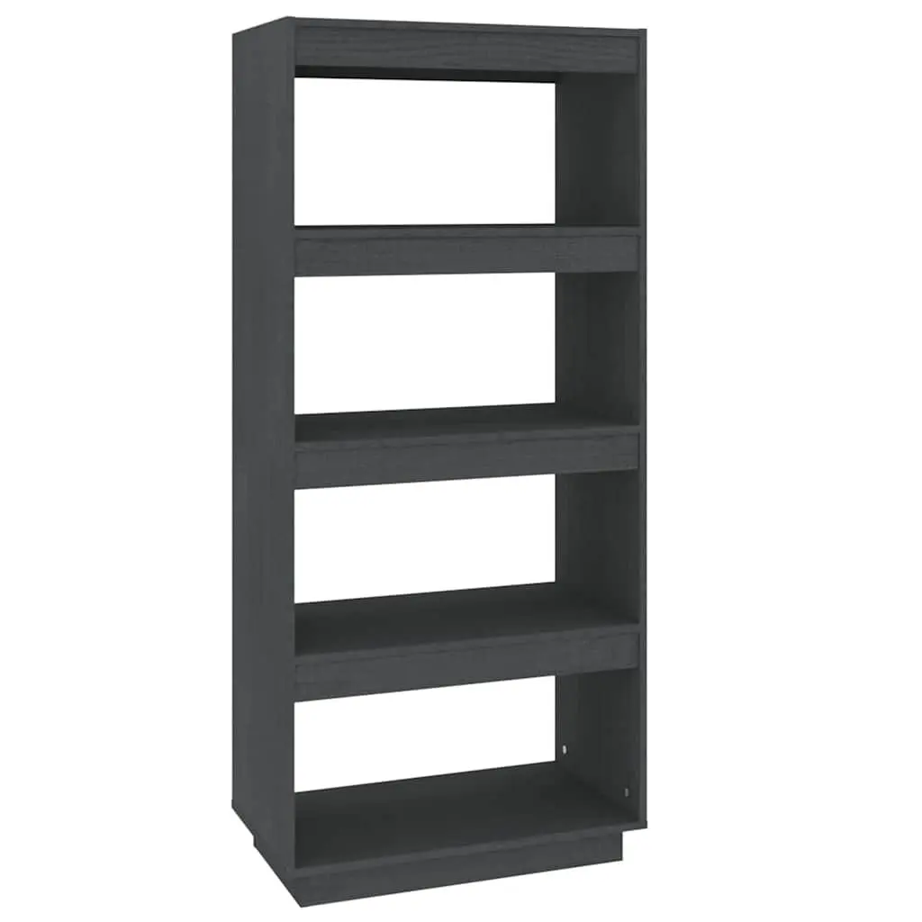 Wooden Bookcase Grey Solid Pine Room Divider Shelving Unit 60x35x135cm