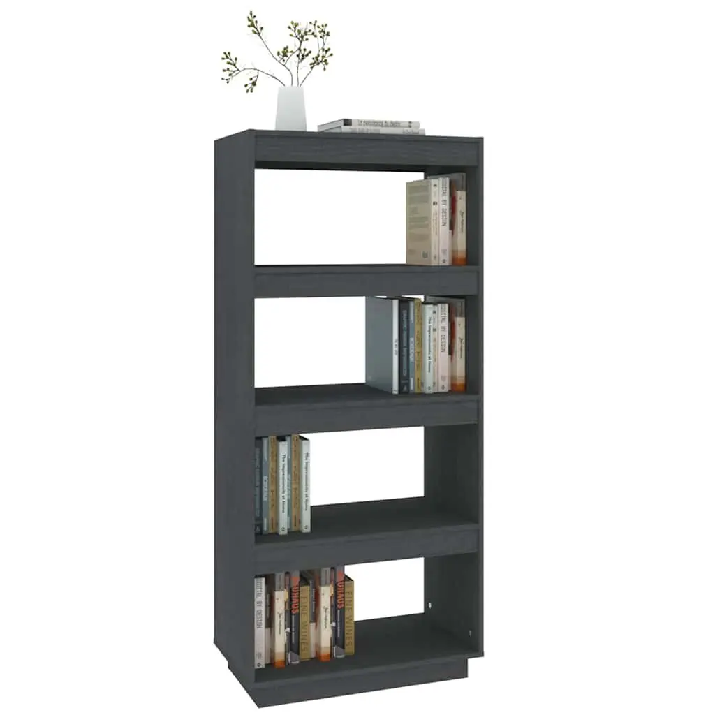 Wooden Bookcase Grey Solid Pine Room Divider Shelving Unit 60x35x135cm