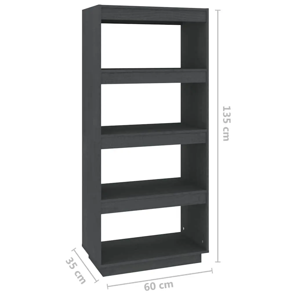 Wooden Bookcase Grey Solid Pine Room Divider Shelving Unit 60x35x135cm