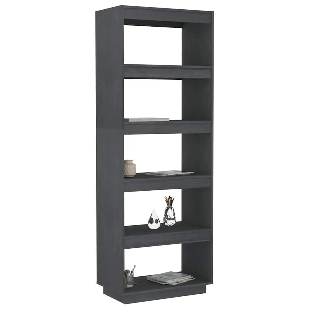 Book Cabinet Room Divider Grey Solid Pinewood 60x35x167cm Shelving Storage Unit