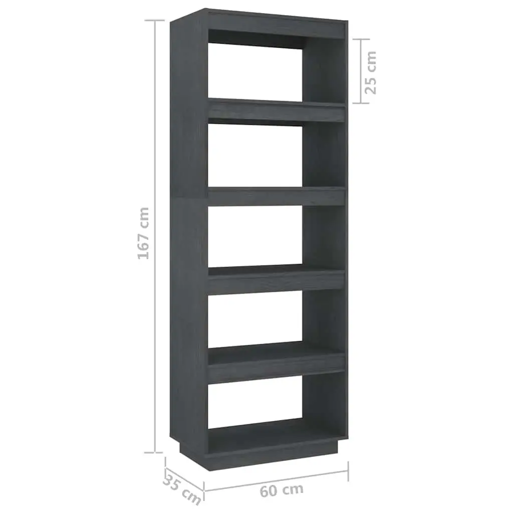 Book Cabinet Room Divider Grey Solid Pinewood 60x35x167cm Shelving Storage Unit