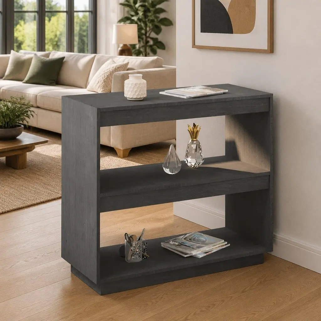 Book Cabinet Grey Solid Pinewood Bookshelf Storage Shelves