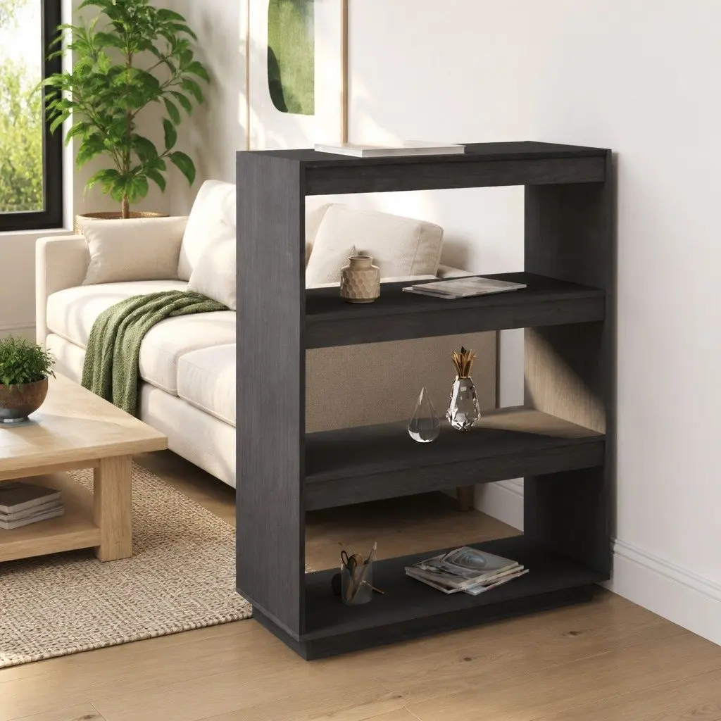 Book Cabinet Room Divider Grey Wooden Shelving Unit 80W x 35D x 103H cm