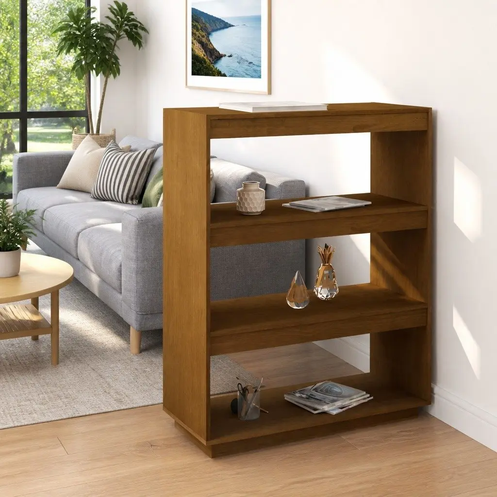 Wooden Book Cabinet Room Divider Honey Brown 80x35x103cm Solid Pinewood