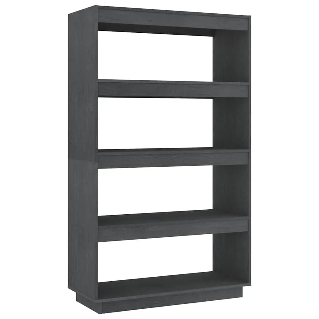 Book Cabinet Room Divider Grey Solid Pinewood Shelving Unit