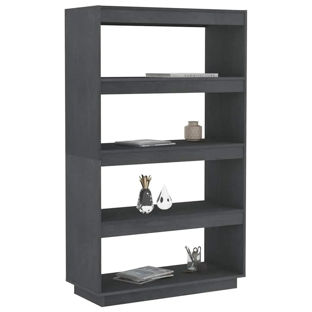 Book Cabinet Room Divider Grey Solid Pinewood Shelving Unit