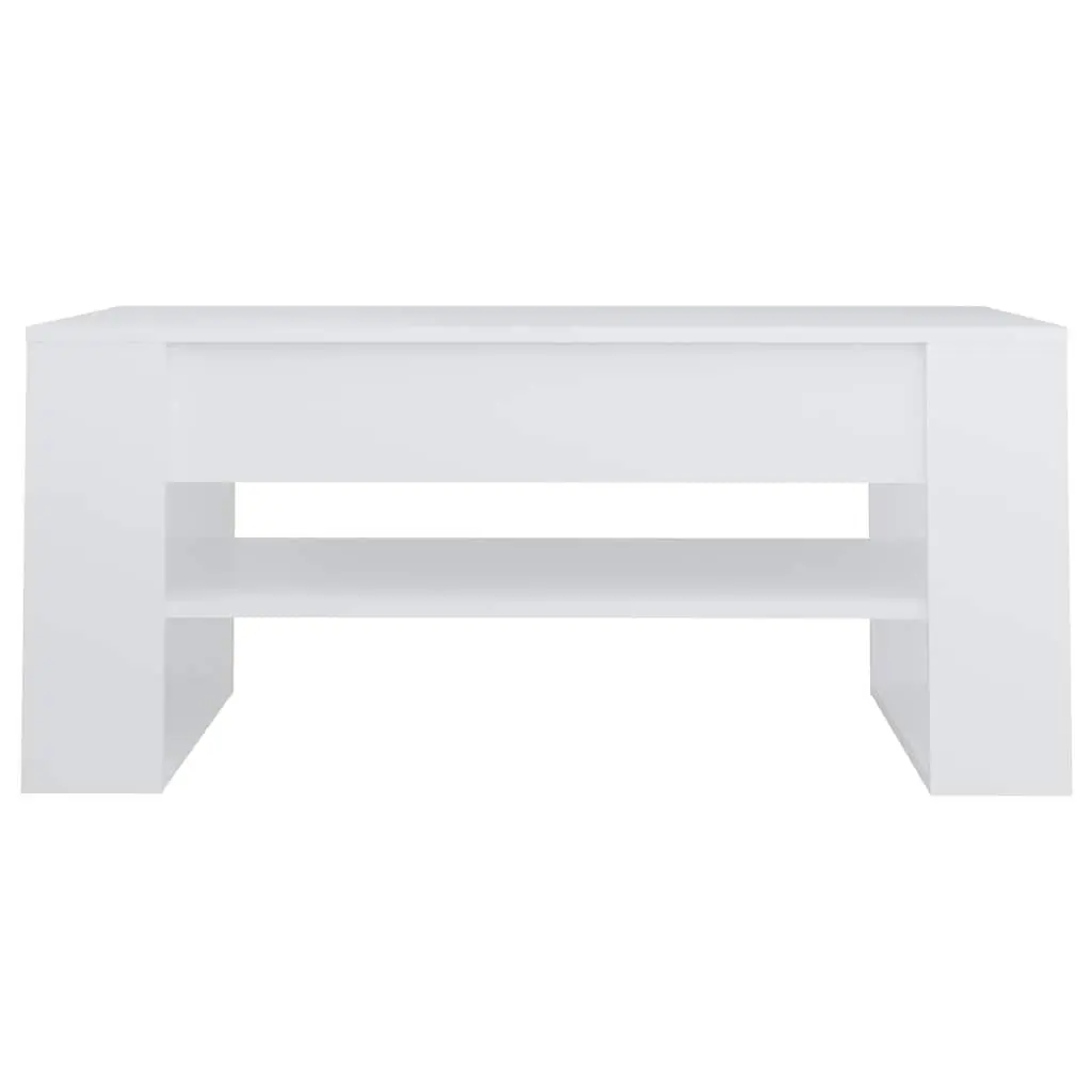 White Engineered Wood Coffee Table Spacious Tabletop with Storage Shelf 102L x 55W x 45H cm