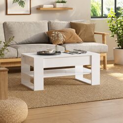 White High Gloss Coffee Table with Storage Shelf Living Room Accent Furniture