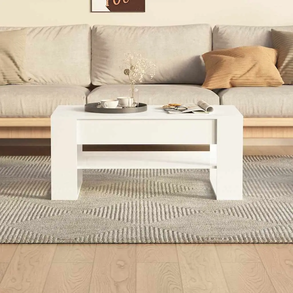 White High Gloss Coffee Table with Storage Shelf Living Room Accent Furniture