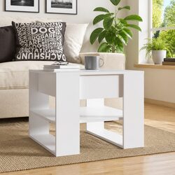 White Coffee Table with Storage Shelf Living Room Accent Furniture 55.5x55x45cm