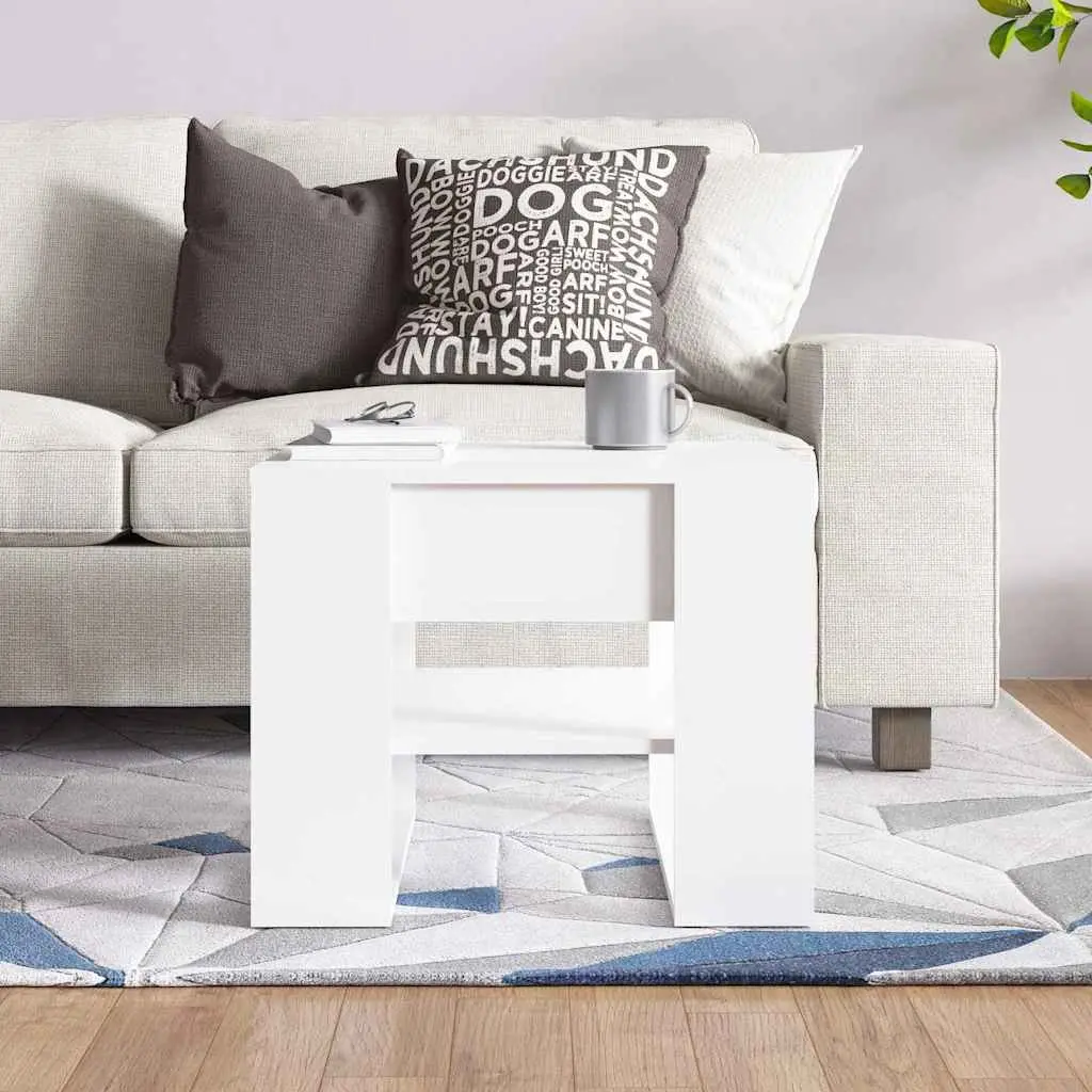 Coffee Table High Gloss White Storage Shelf 55.5 x 55 x 45 cm