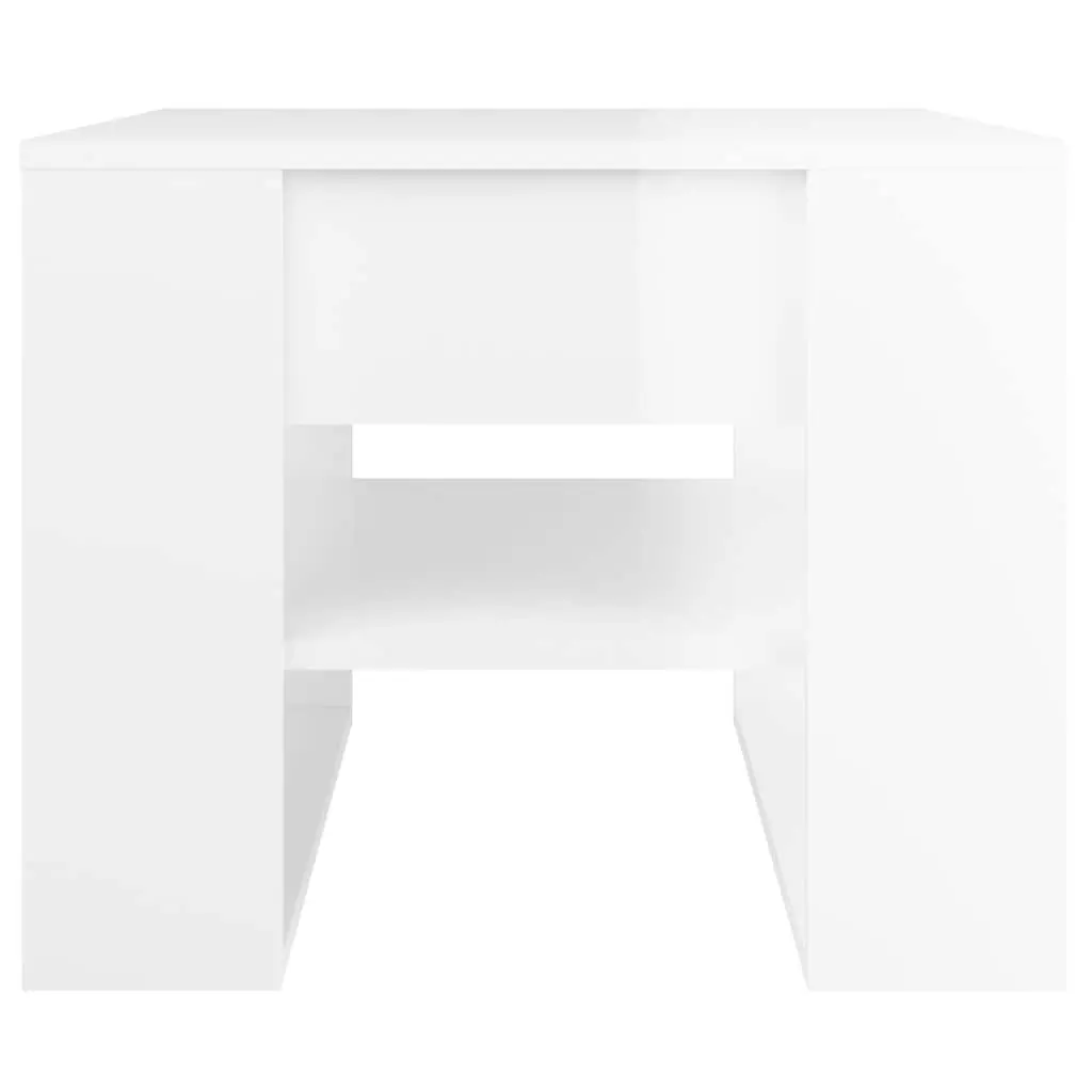 Coffee Table High Gloss White Storage Shelf 55.5 x 55 x 45 cm
