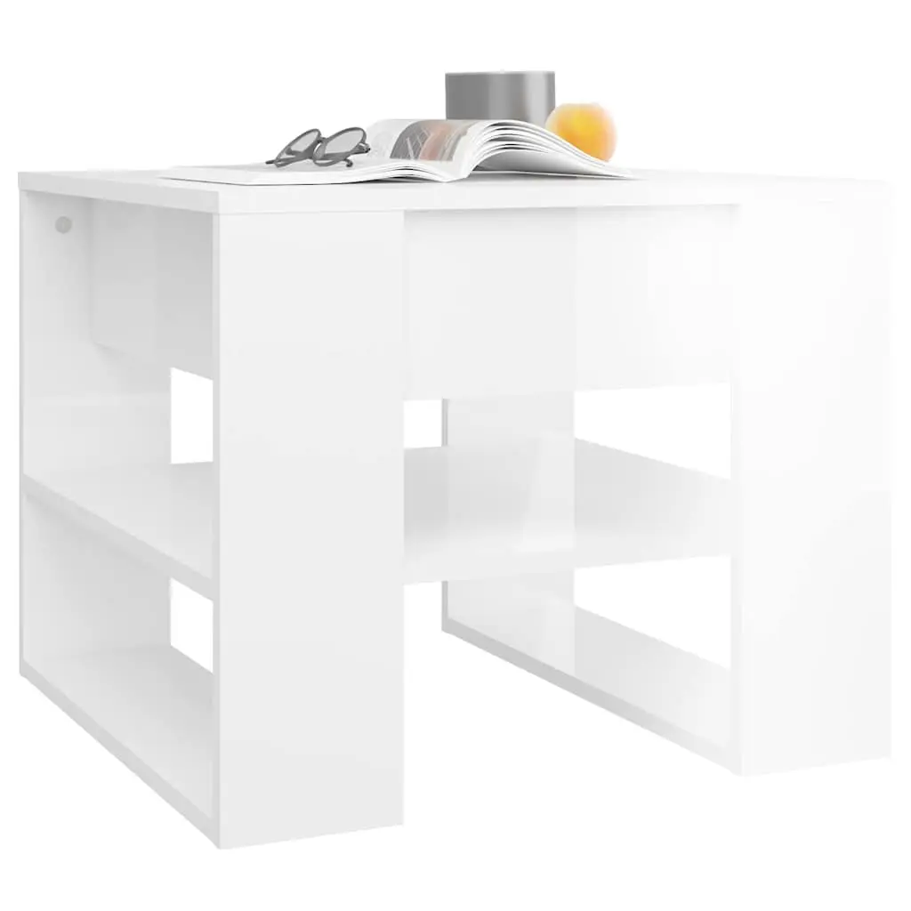 Coffee Table High Gloss White Storage Shelf 55.5 x 55 x 45 cm
