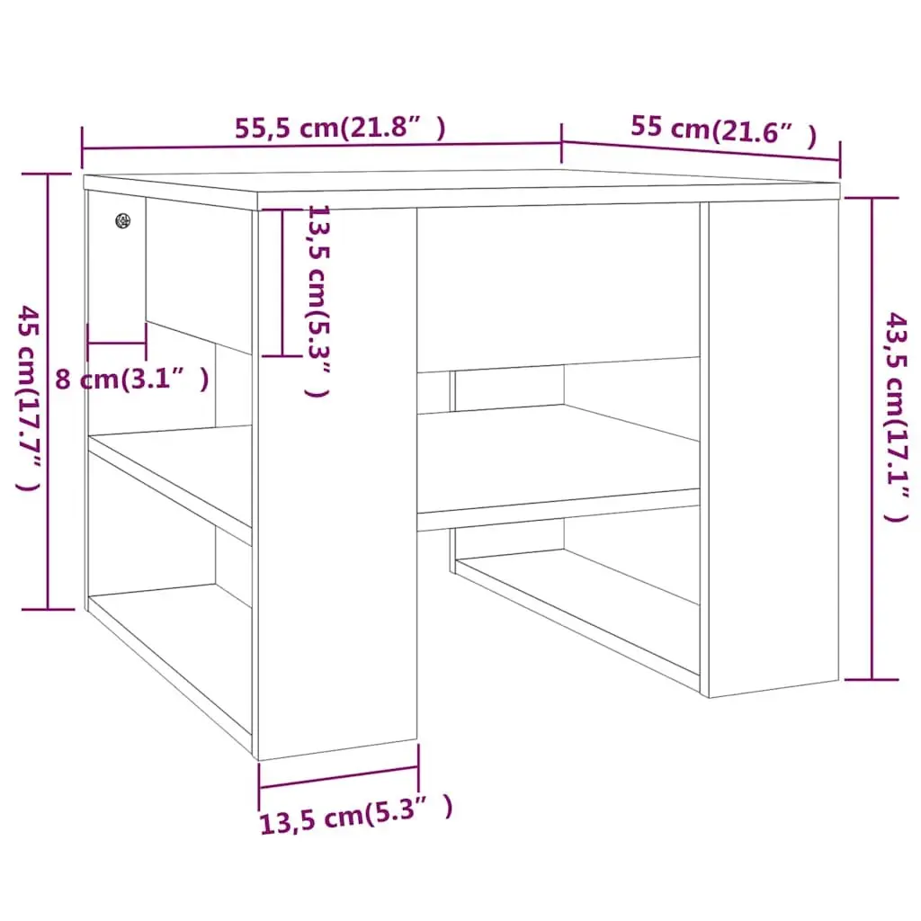 Coffee Table High Gloss White Storage Shelf 55.5 x 55 x 45 cm