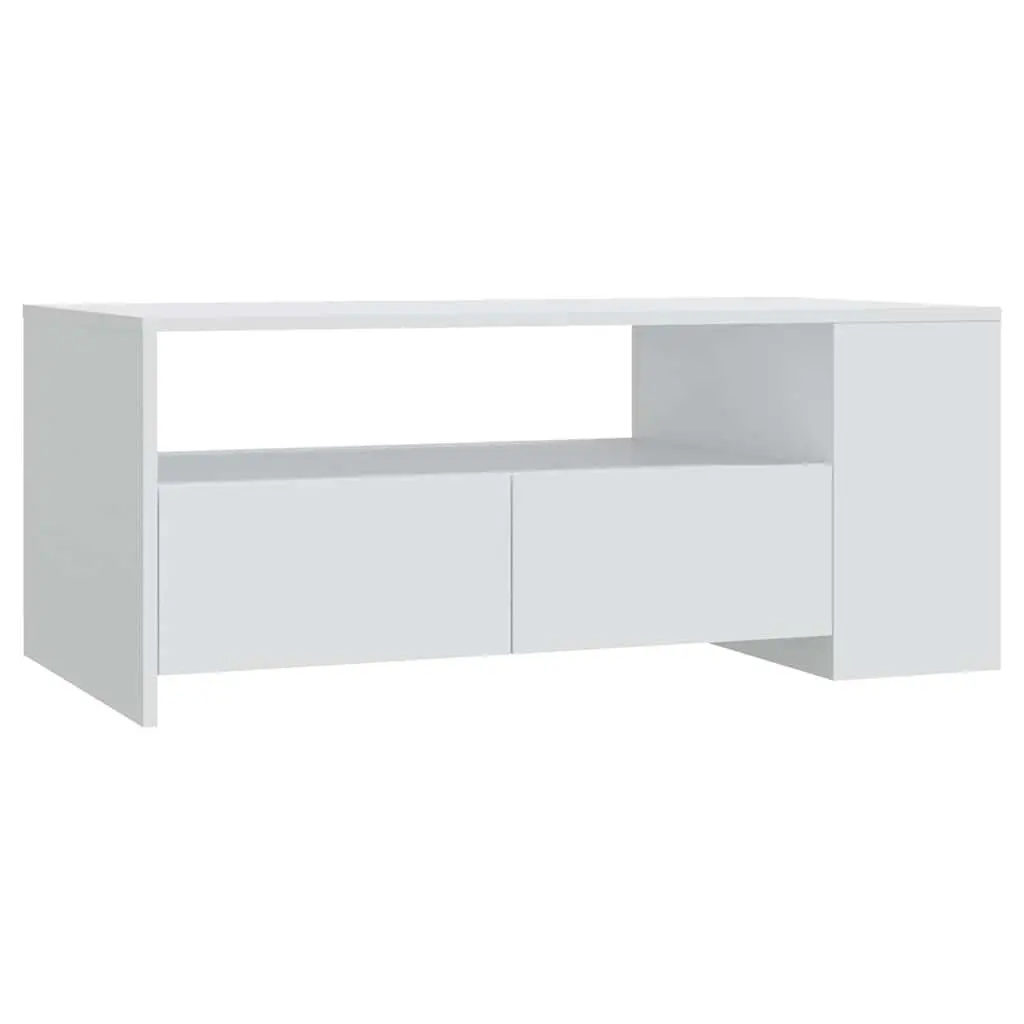 Coffee Table White Storage Shelf Drawers 102L x 55W x 42H cm