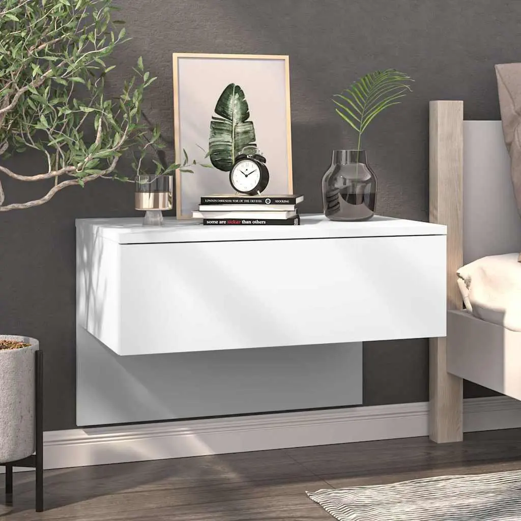Wall-mounted Bedside Cabinets White Floating Storage Units Set of 2