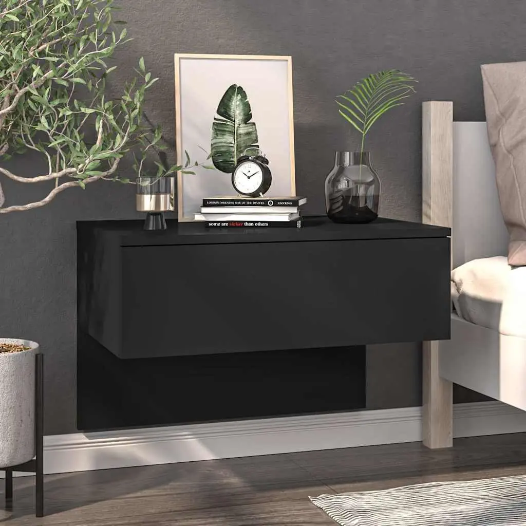 Wall-mounted Bedside Cabinets Set of 2 Black Floating Storage Shelves