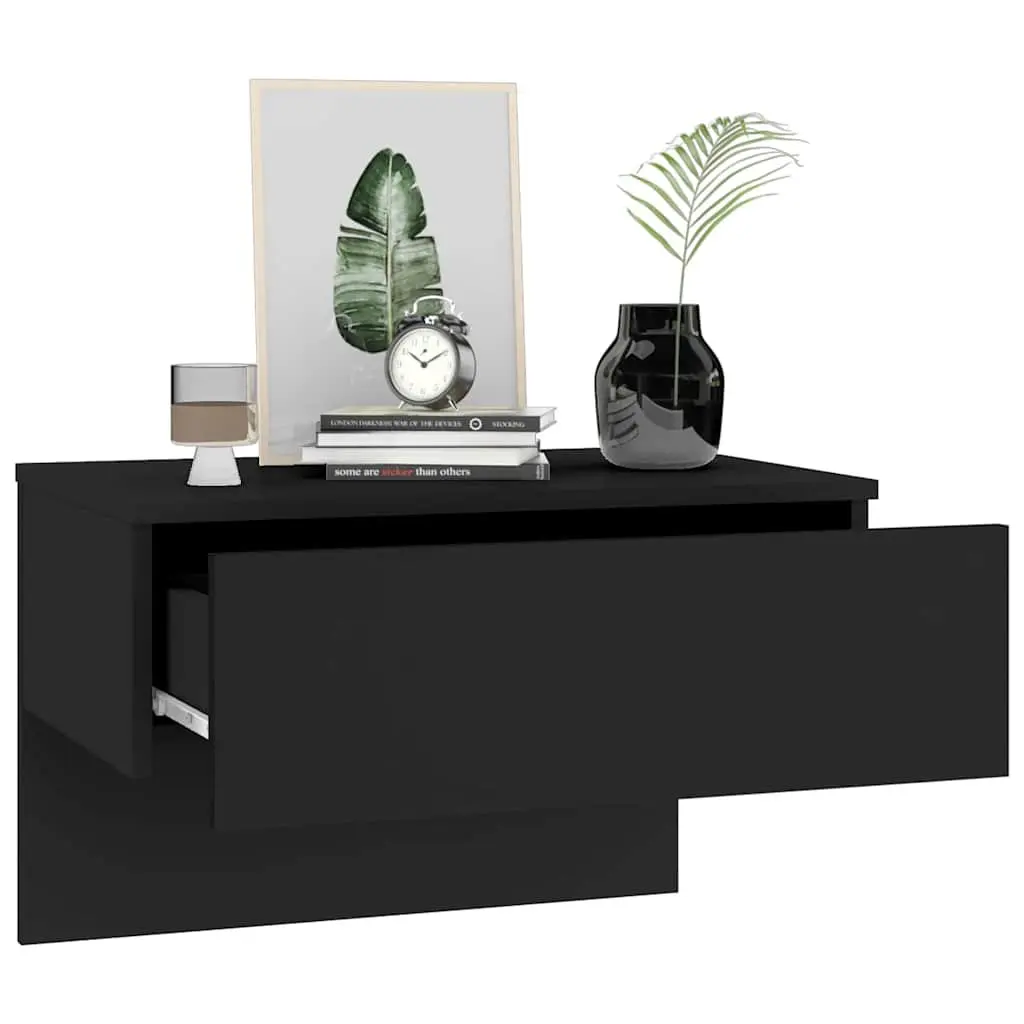 Wall-mounted Bedside Cabinets Set of 2 Black Floating Storage Shelves