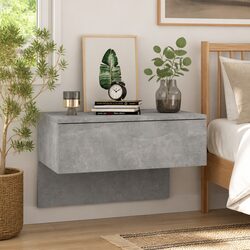 Wall-mounted Bedside Cabinet Grey Floating Storage Unit Engineered Wood
