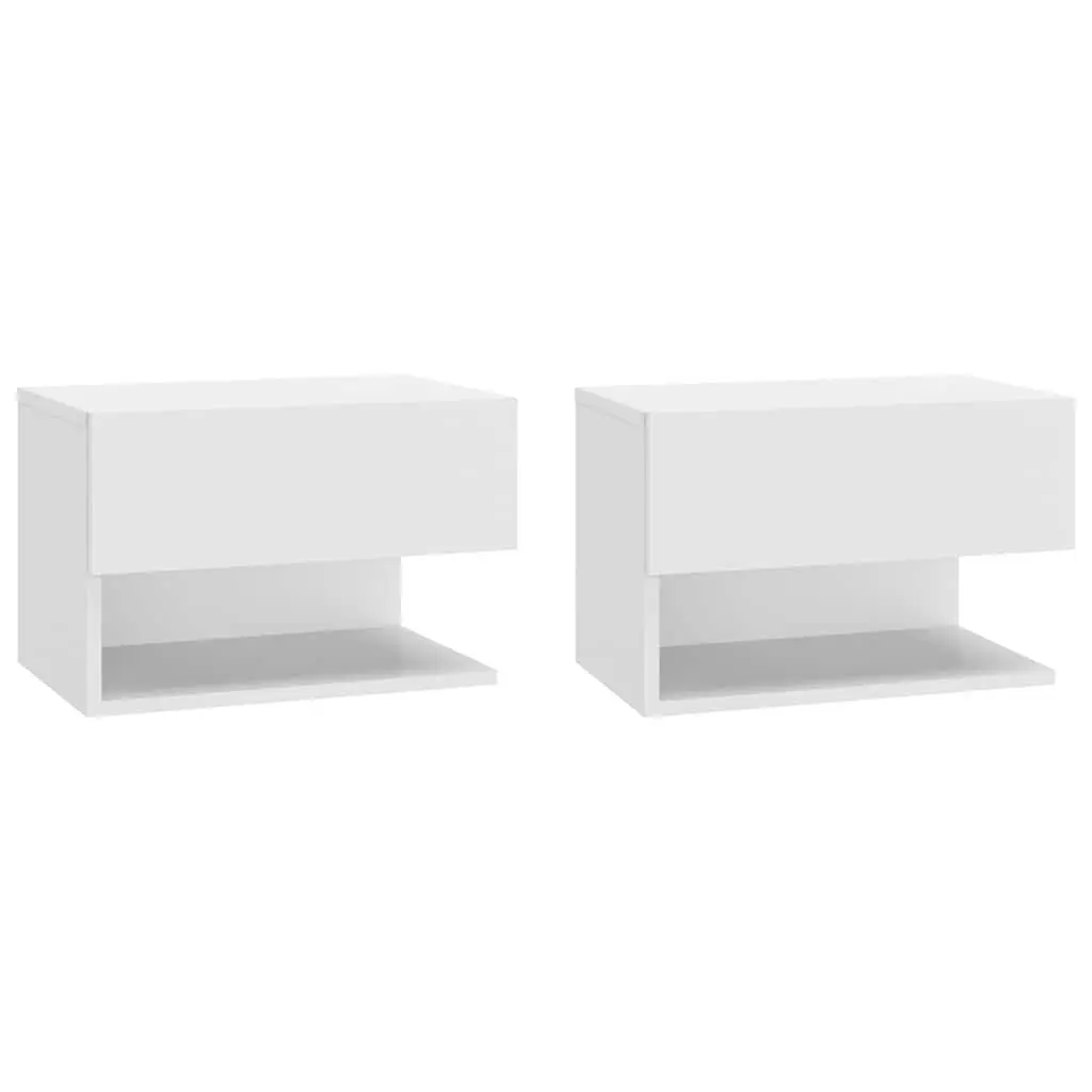 Wall-mounted Bedside Cabinet White Floating Storage Unit 2 Piece
