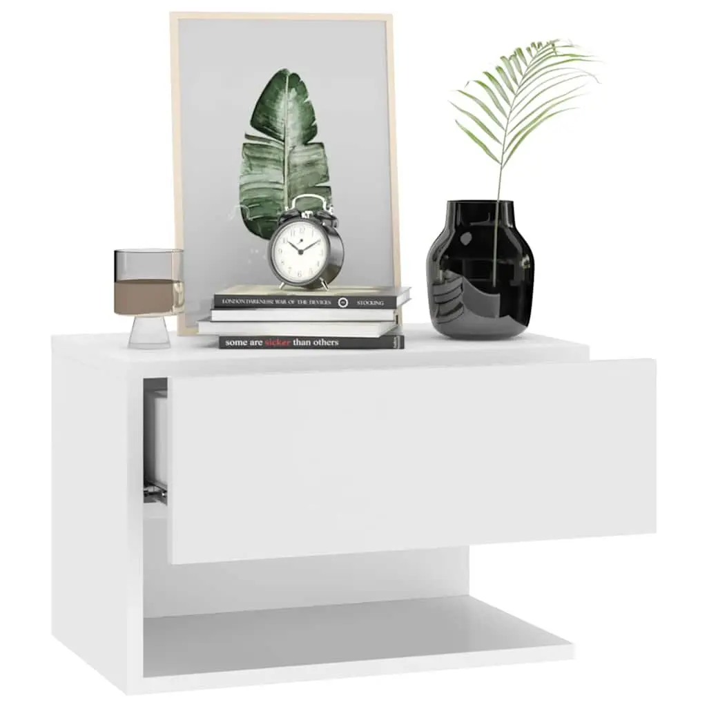Wall-mounted Bedside Cabinet White Floating Storage Unit 2 Piece