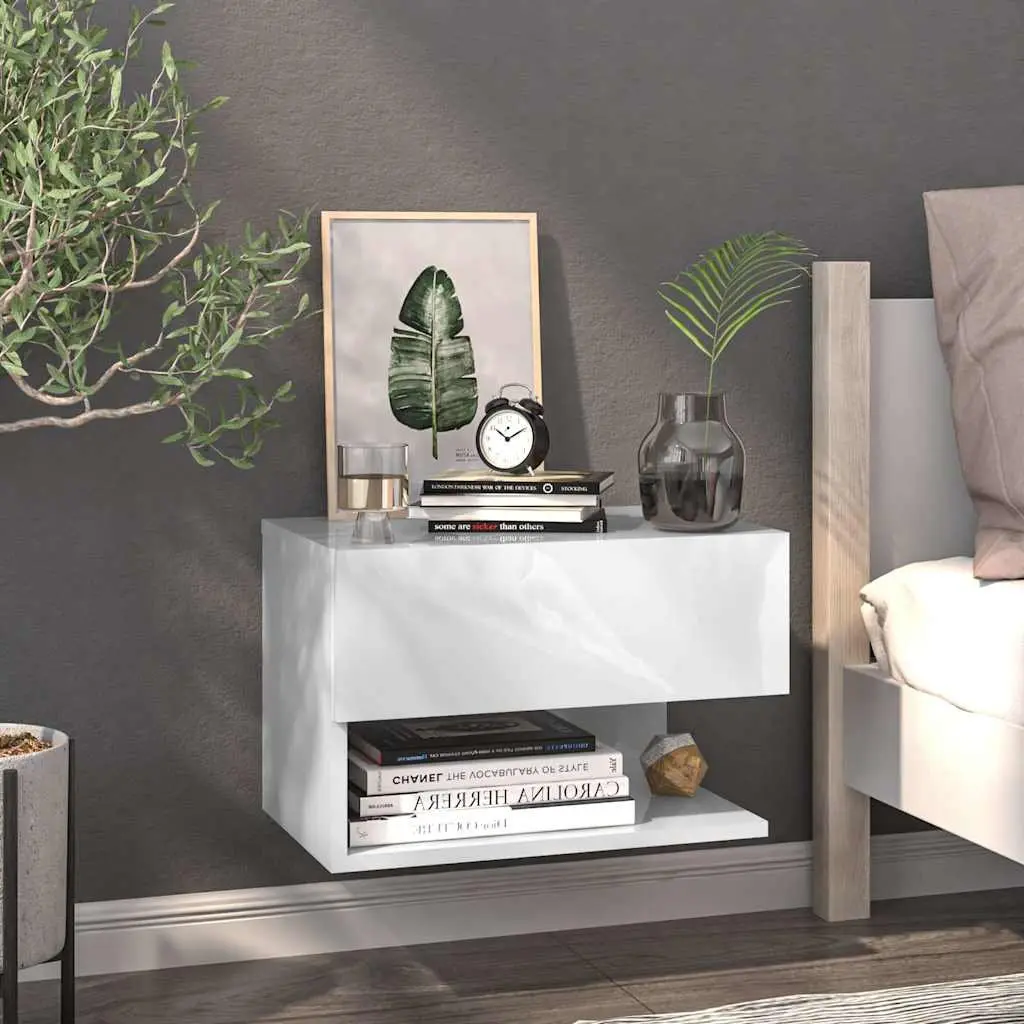Wall-mounted Bedside Cabinet White Floating Storage Unit 2 Piece
