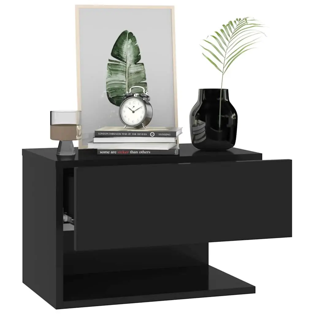 Wall-mounted Bedside Cabinets Black Floating Storage Unit 2 Piece