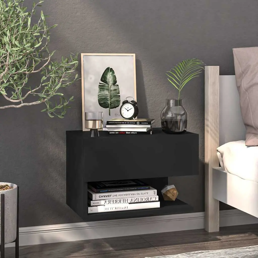 Wall-mounted Bedside Cabinets Black Floating Storage Unit 2 Piece