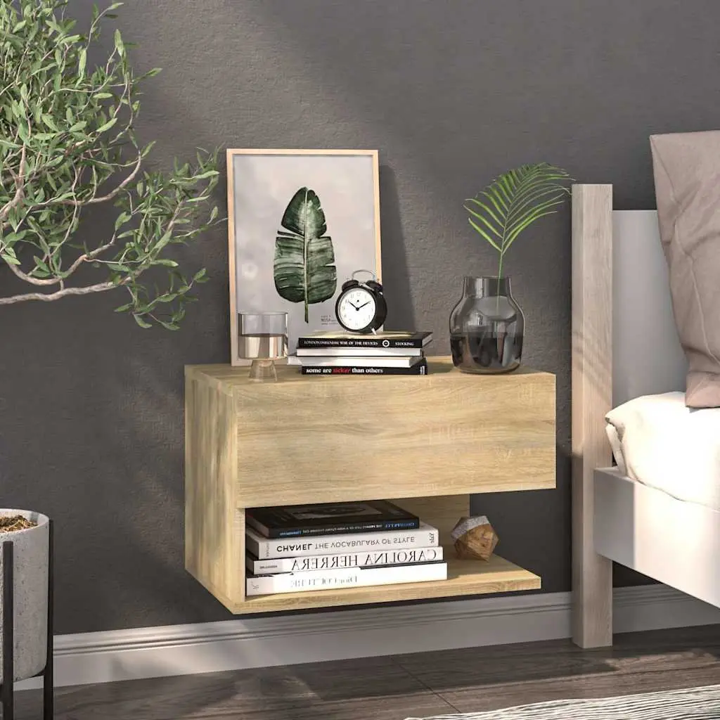 Wall-mounted Bedside Cabinets 2 pcs Brown Floating Storage Bedroom Shelves