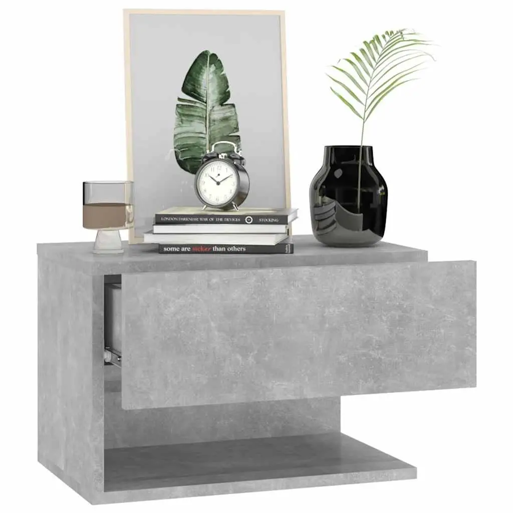 Floating Grey Bedside Shelf Space-Saving Wall-Mounted Cabinet for Bedroom Storage