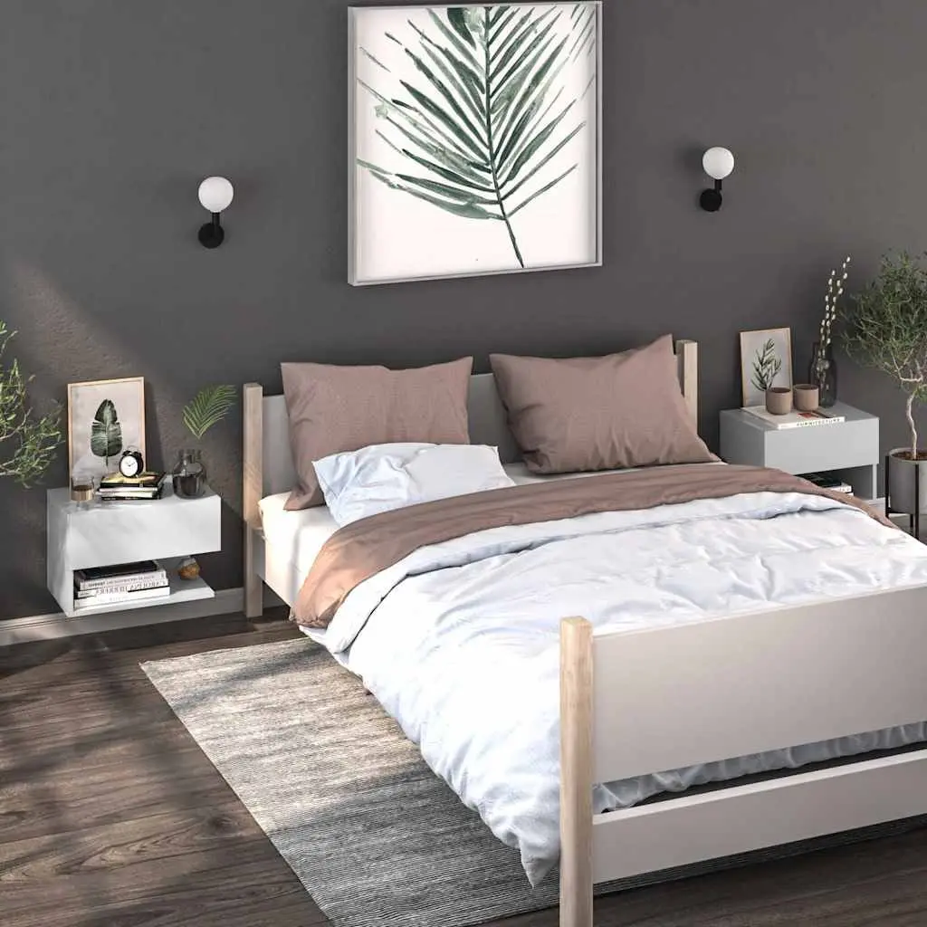 Wall-mounted Bedside Cabinet High Gloss White Floating Storage Unit