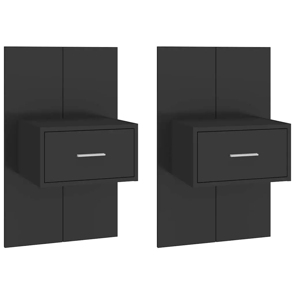 Wall-mounted Bedside Cabinets Black Floating Storage Drawer 2 Piece